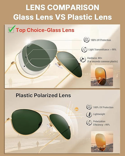 Pro Acme Classic Aviator Sunglasses for Women & Men Glass Lens Metal Frame UV400 Driver Sunglasses