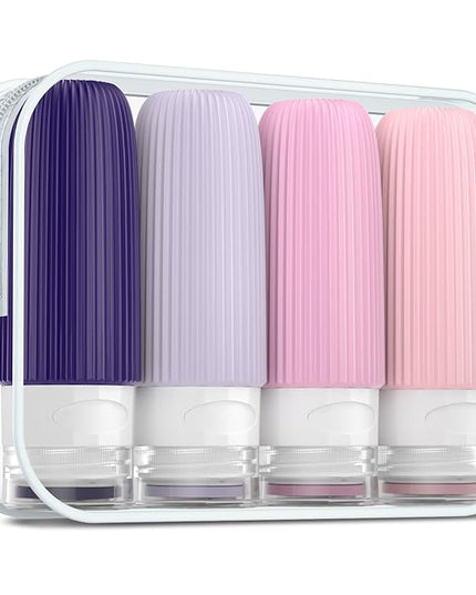 Travel Bottles for Toiletries, Tsa Approved 2oz Travel Bottles, BPA Free Leak Proof Travel Size Toiletry Containers, Refillable Travel Accessories with Toiletry Bag for Shampoo Liquid (4 Pack)