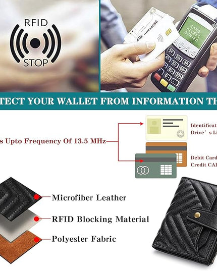 FALAN MULE Small Wallet for Women Leather Bifold Compact RFID Blocking with ID Window