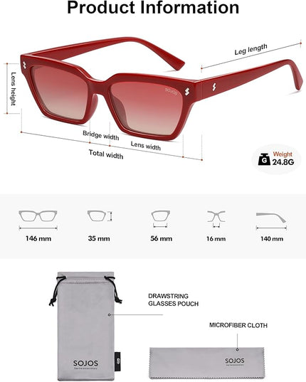 SOJOS Trendy Polarized Sunglasses Womens Men Retro Vintage 90s Cute Cat Eye Narrow Sun Glasses SJ2381