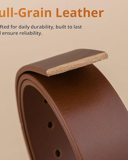 Buffway Men’s Full Grain Leather Belt – Solid One-Piece Leather, 1.5” Wide for Jeans & Business Casual, Gift Box Included