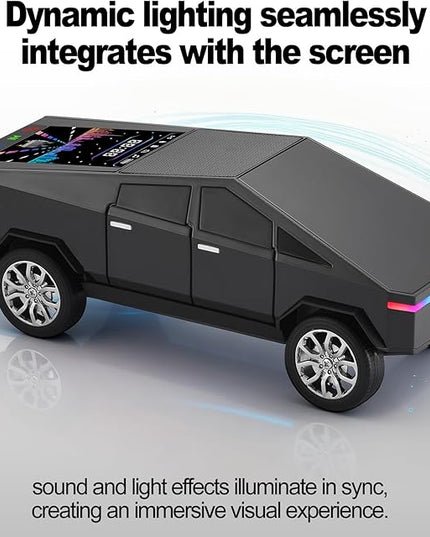 Futuristic Truck Model Bluetooth Replica Speaker with LED Display Screen – Considerate Gift for Car Design Fans & Audio Users, TWS Stereo, FM, USB/TF Playback, LED Headlights, Built-in Mic (Black)