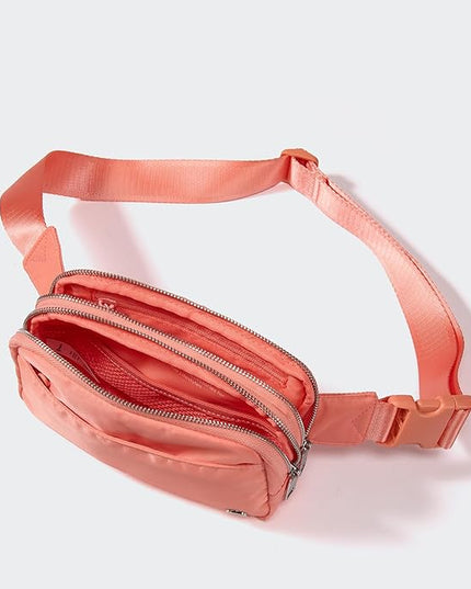 Pander Everywhere Belt Bag for Women, 5 Zipper Pockets Nylon Crossbody Fanny Pack Purse (Dark Salmon).