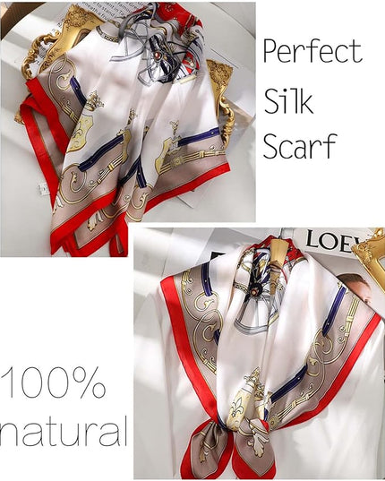 kcctoo 27.5" Mulberry Silk Feeling Head Scarf Women's Fashion Square Neck Satin Scarfs for Bag Hair Scarves Gift