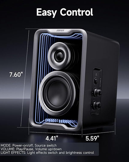 Edifier QR30 2.0 Desktop Active Speaker, Compact Bluetooth V5.4 Computer Speakers, Wireless Bookshelf Speaker, 30W (RMS), 3.5mm AUX & USB-A Wired Input, Dynamic Light Effects, App Control, Black