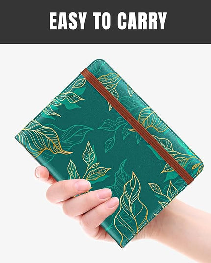 Rimilak Passport Holder, RFID Blocking Passport Cover Wallet Travel Essentials, Leather Travel Air Ticket Documents Organizer Protector for Women and Men, Gold Leaves