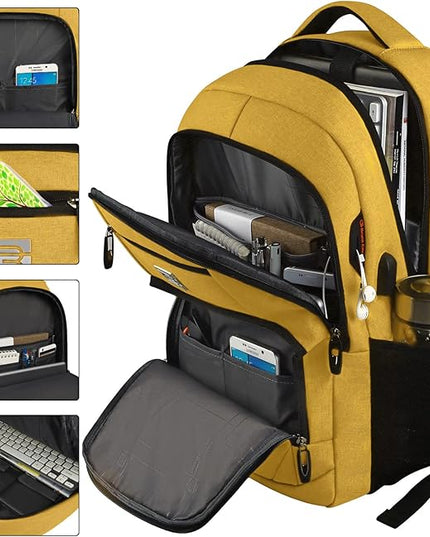 Laptop Backpack,Business Travel Anti Theft Slim Durable Laptops Backpack with USB Charging Port,Water Resistant College Computer Bag for Women & Men Fits 15.6 Inch Laptop and Notebook-Yellow