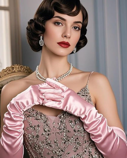 THARAHT Women Long Gloves with Satin Elbow Length for 1920s Opera Tea Party Costumes Bridal Evening Dress