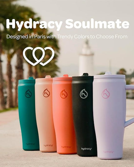 Hydracy Soulmate 40oz Tumbler with Handle and Flip Straw - 100% Leakproof Reusable Insulated Cup with Stainless Steel Straw - Cupholder Friendly Rubber Base Travel Mug - Lilac Haze