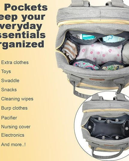 BosiBozi Baby Diaper Bag Backpack, Waterproof & Multi-Functional Baby Bag for Moms Dads, Travel Diaper Bag with Insulated Pockets & Pacifier Case