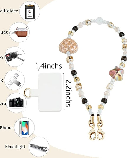 Marble Beaded Phone Wrist Strap,Detachable Phone Bracelet Strap with Tether Tab,Hands-Free Wristlet Strap (Khaki)