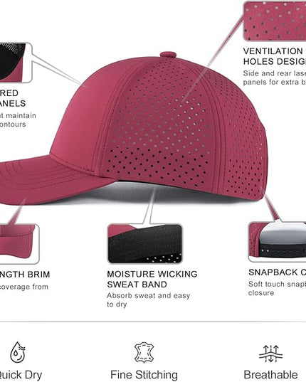 VOBOOM Men Quick Dry Baseball Cap Laser Cut Mesh Ball Curved Brim Snapback Hat