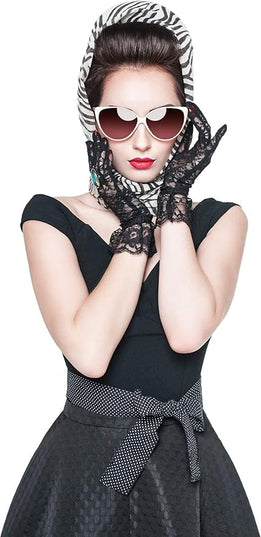 SATINIOR Ladies Lace Gloves for Women Tea Party Elegant Short Courtesy Gloves for Wedding Dinner Opera Parties
