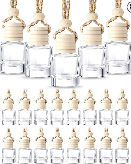 BBTO 50 Pcs Hanging Car Air Freshener Car Diffuser Bottles Empty Glass Perfume Bottle Freshener Diffuser Bottle Pendant for Essential Oil Fragrance Aromatherapy Bottle Ornament (Cylinder)