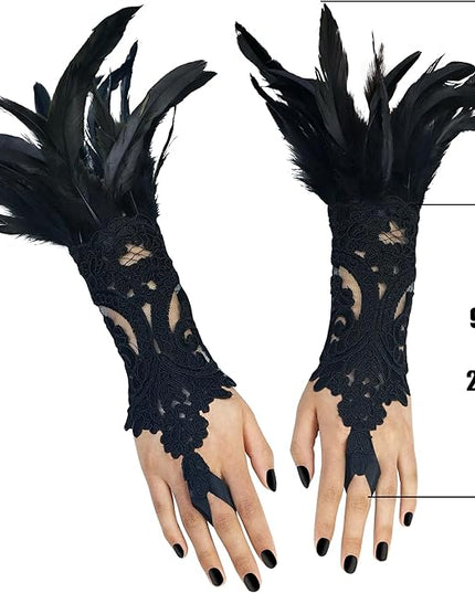 HOMELEX Women Black Lace Feather Gloves Witch Angel Costume Accessories Swan Wings Wrist Bands