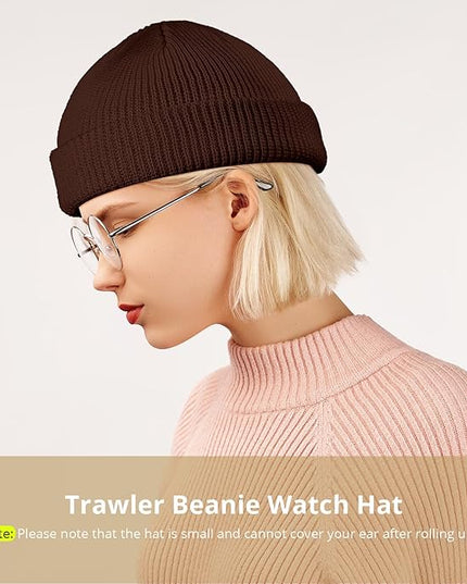 SATINIOR 4 Pieces Trawler Beanie Watch Hat Roll up Edge Skullcap Fisherman Beanie Unisex