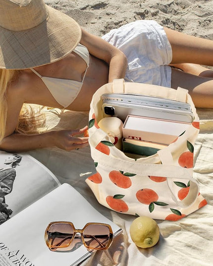 Aesthetic Canvas Tote Bag for Women - Sturdy Cloth Cotton Totes Bag with Pattern Shoulder Bag