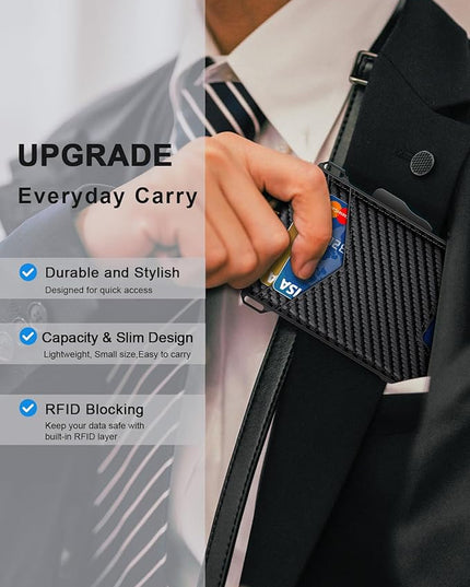 GHUKY Wallet for Men, Minimalist Slim Mens Wallet with Money Clip, RFID Blocking Smart Pop Up Card Wallet with ID Window, Compact Bifold Wallet, Metal Aluminum Credit Card Holder