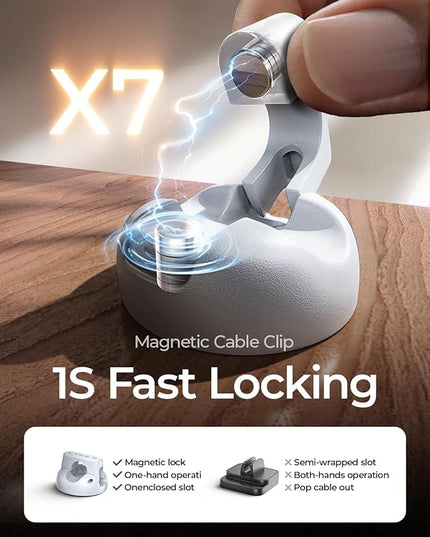 8 Pack Magnetic Cable Clips Organizer, LISEN Cord Holder for Nightstand [Smooth Adjustable] Adhesive Organizer for Cords Under Desk for Home Office Desk Car Wall Desktop Nightstand-White