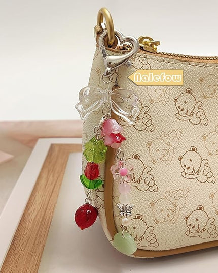 Keychain Bag Accessories Cute Cherry Strawberry Flower Keychains Accessories Decor for Keys Bags Purses Gift