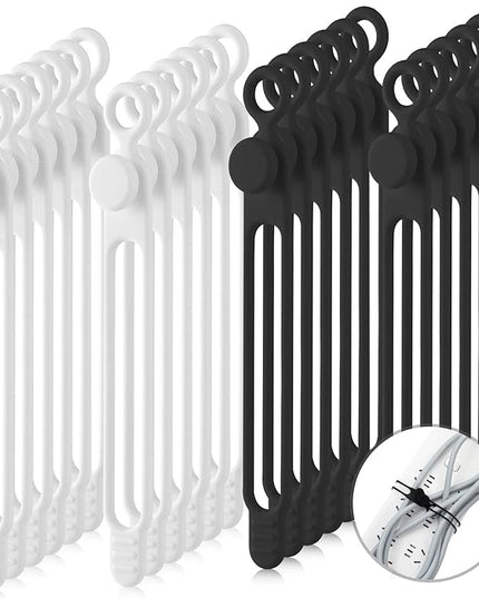 Nuanchu 40 Pcs Silicone Cable Ties Reusable Holder Adjustable Straps Multipurpose Charging Cable Organizer for Fastening Charging Cords Wires(7.1 Inch,Black, White)