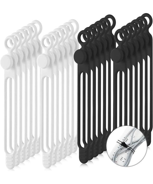 Nuanchu 40 Pcs Silicone Cable Ties Reusable Holder Adjustable Straps Multipurpose Charging Cable Organizer for Fastening Charging Cords Wires(7.1 Inch,Black, White)