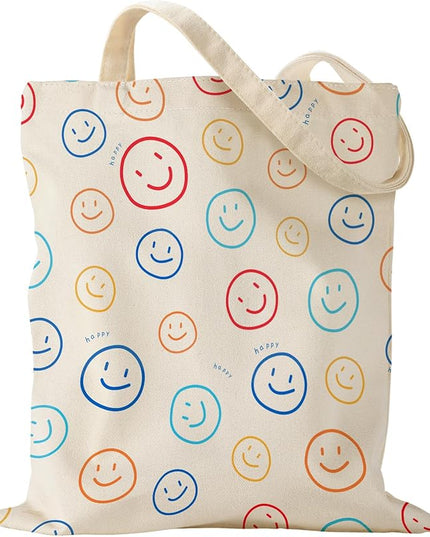 Aesthetic Canvas Tote Bag for Women - Sturdy Cloth Cotton Totes Bag with Pattern Shoulder Bag