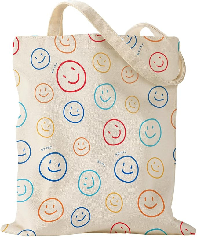 Aesthetic Canvas Tote Bag for Women - Sturdy Cloth Cotton Totes Bag with Pattern Shoulder Bag