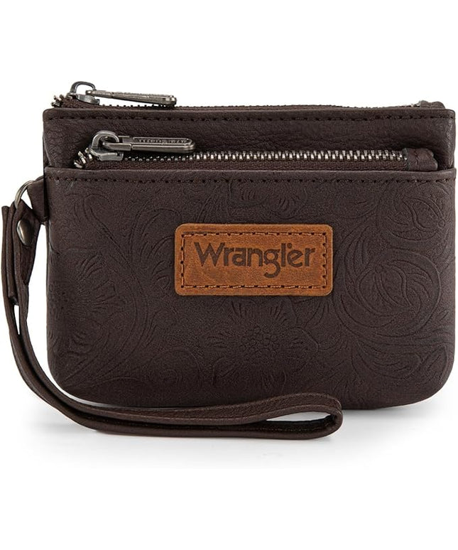 Montana West Wrangler Coin Purse for Women RFID-blocking Floral Embossed Change Pouch Wristlet Wallet Lightweight Portable Wallets Coffee