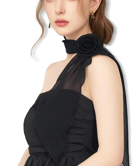 Chiffon Scarf for Women, Removable Flower Neck Scarf Light Soft Fashion Rose Scarves Versatile Headband or Hair Band