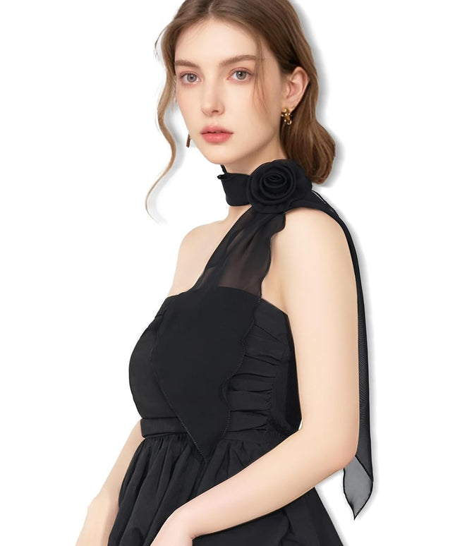 Chiffon Scarf for Women, Removable Flower Neck Scarf Light Soft Fashion Rose Scarves Versatile Headband or Hair Band