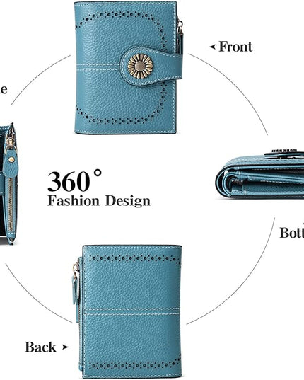SENDEFN Small Womens Wallet Leather Bifold Card Holder RFID Blocking with Zipper Coin Pocket