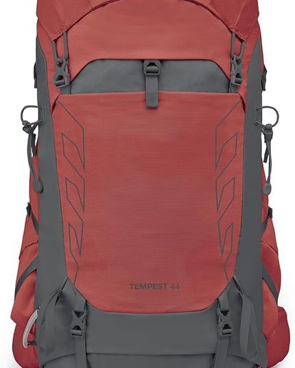 Osprey Tempest 44L Women's Lightweight Hiking Backpack - Daypack for Travel & Camping, Red Pampas/Coal Grey, XS/S