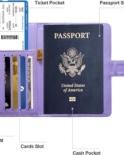 Passport Holder for Travel,Passport Holder with Card Slots Holder,Passport Case,Passport cover for Women and Men,Passport Wallet Travel Essentials and Accessories (Buckle, PURPLE)