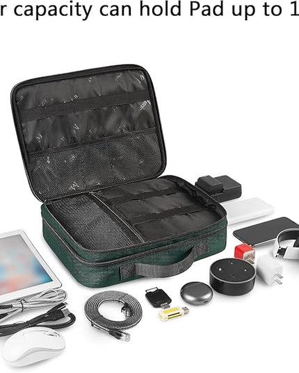 MATEIN Tech Organizer Travel Case, Large Water Resistant Cable Organizer for Electronic Accessories, Sturdy Carrying Tech Bag With Handle for Cord, Power Bank, Tablet (Up to 12.9inch), Peacock Blue