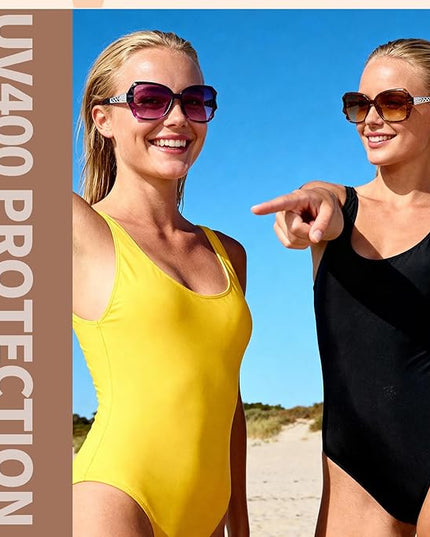 DragonflyDreams 4 Pcs Women Large Sunglasses, UV 400 Glasses Oversized Classic Trend Ladies Sunglasses Sparkling Large Frame