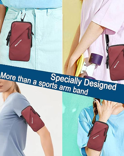 Cell Phone Holder, Small Crossbody Shoulder Holsters Bag with Arm Band, Fits iPhone and Android, Use for Running, Walking, Hiking & Biking (6.7 Inches, Red)