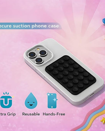 Suction Phone Case Mount, Phone Sticky Grip for iPhone and Android, Adhesive Phone Accessory, Hands-Free Mirror Shower Phone Holder for Videos and Selfies (Black)