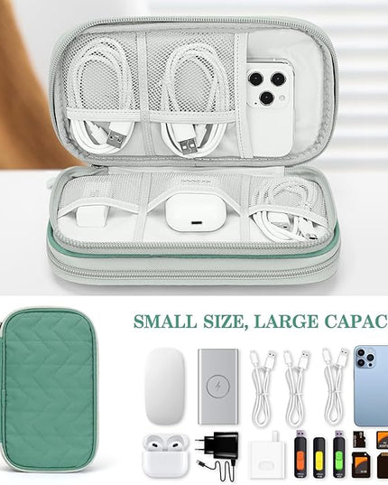 FYY Electronic Organizer, Travel Cable Organizer Bag Pouch Electronic Accessories Carry Case Portable Waterproof Double Layers All-in-One Storage Bag for Cable, Cord, Charger, Phone, Pattern Green (M)