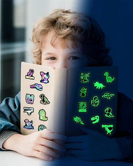 Glow in The Dark Neon Dinosaur Water Bottle Stickers for Kids，70 Pcs Dino Waterproof Vinyl Laptop Decals, Teens Girls Boys Adults Phone Case Skateboard Luggage Decor