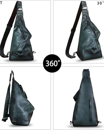 Genuine Leather Sling Bag for Men and Women Vintage Full Grain Leather Sling Purse Chest Daypack Over Shoulder Crossbody Bag (Gray)