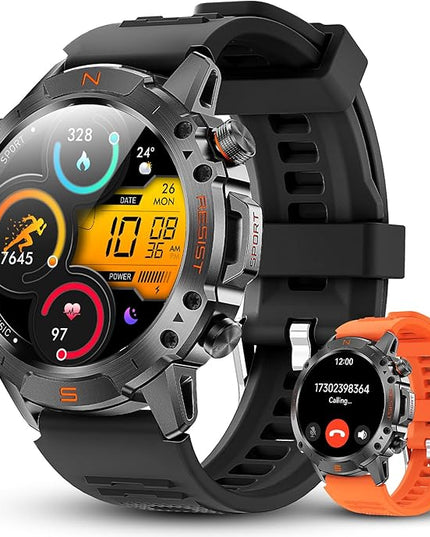 WalkerFit Military Smart Watch for Men (170+ Sports Modes), 1.43" AMOLED Rugged Watch with Bluetooth Call, 5ATM Waterproof Fitness Tracker Watch, Long Battery, Compatible with iPhone Android
