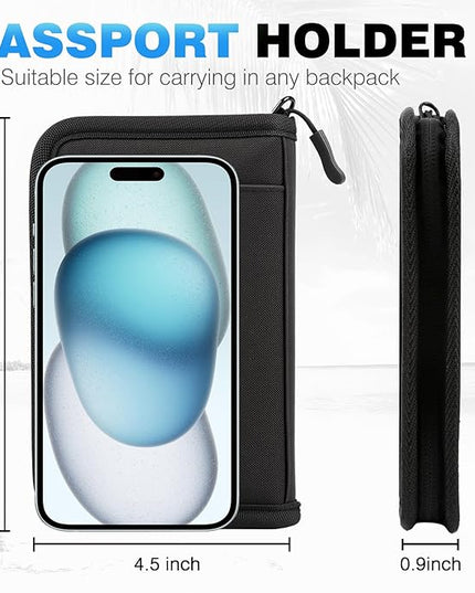 Single Passport Holder for Travel, RFID Travel Document Organizer for Women Waterproof Passport Wallet Men Portable Case for Cards, Boarding Pass, ID, Money, Tickets with Zipper