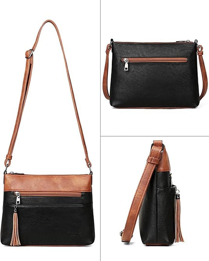 MASINTOR Crossbody Bags for Women, Lightweight Medium Crossbody Purse, Soft Leather Women's Shoulder Handbags with Tassel