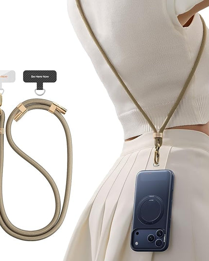 TORRAS Phone Lanyard Crossbody with 2 Phone Tabs, Adjustable Anti Theft Phone Strap for iPhone 17 Pro Max, Premium Metal Buckles, Universal Cell Phone Neck lanyard for Women and Men, Khaki