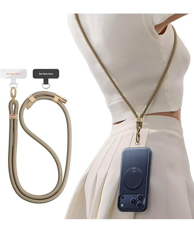 TORRAS Phone Lanyard Crossbody with 2 Phone Tabs, Adjustable Anti Theft Phone Strap for iPhone 17 Pro Max, Premium Metal Buckles, Universal Cell Phone Neck lanyard for Women and Men, Khaki