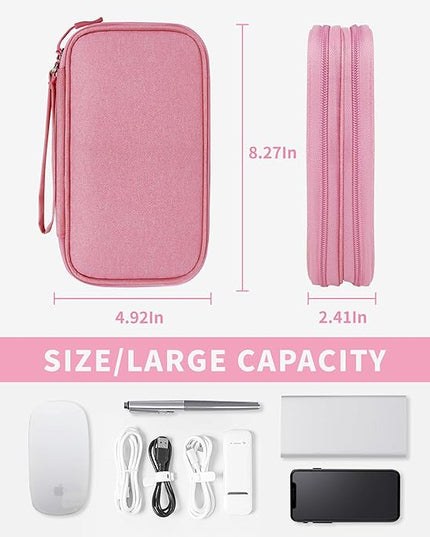 Electronics Organizer Travel Case,Electronic Accessories Storage Bag,Portable Waterproof Cable Organizer Bag,Travel Cord Organizer Bag for Small Charging Cord Storage,Cables,SD Card-Pink