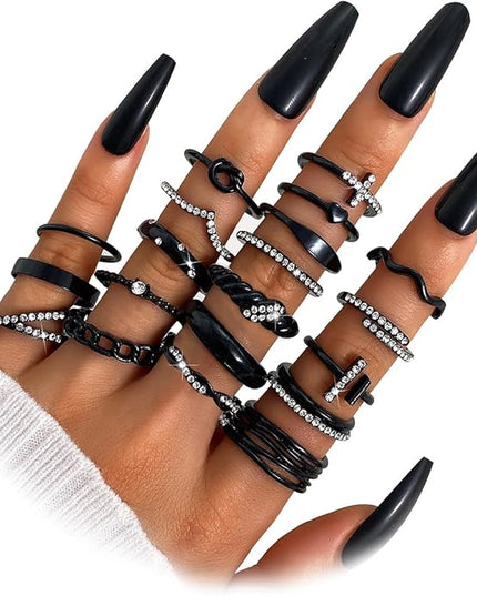KISS WIFE Goldenen Silvery Black Kunckle Rings Set for Women, Dainty Simple Trendy Cute Stackable Finger Rings Pack, Perfect for Stacking Layering on Thumb and Knuckle, Mixed Size, Jewelry Gift