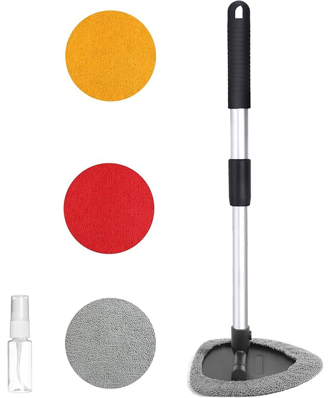Windshield Cleaner Inside,Car Window Cleaner,Car Cleanser Brush,Car Accessories Car Cleaning Supplies Tools,Car Cleaning Kit with Extendable Handle,Microfiber Cloth,Spray Bottle,Fits All Cars