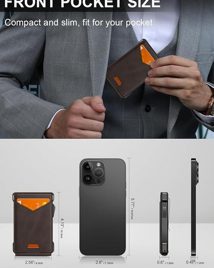 Wallet for Men RFID Wallet with 2 ID Windows & Money Clip, Slim Pop Up Card Holder for 10-12 Cards, Bifold Minimalist Smart Wallet for Front Pocket, Compact Metal Credit Card Holder, Gifts for Men